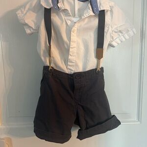 H&M White Shirt and Black Suspender Shorts Set